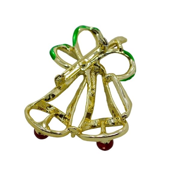 Vintage Gerry's Christmas Jingle Bells Brooch Pin, Gold Tone with Enamel Holiday - Picture 2 of 5